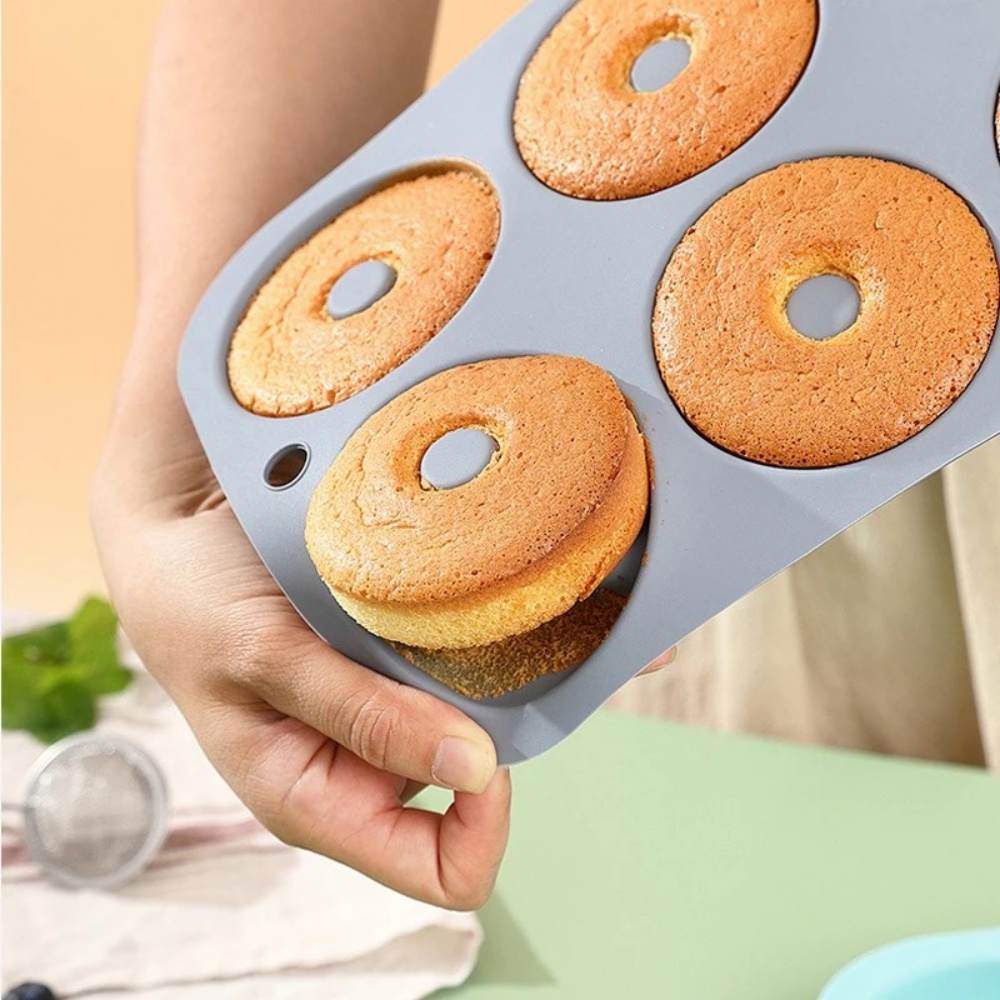 Donut Mold Silicone - 6穴ベーキングモールド食品グレードシリコーンノンスティックドーナツ型チョコレートカップケーキパンDIYマフィンキッチンツールオーブン耐熱皿用