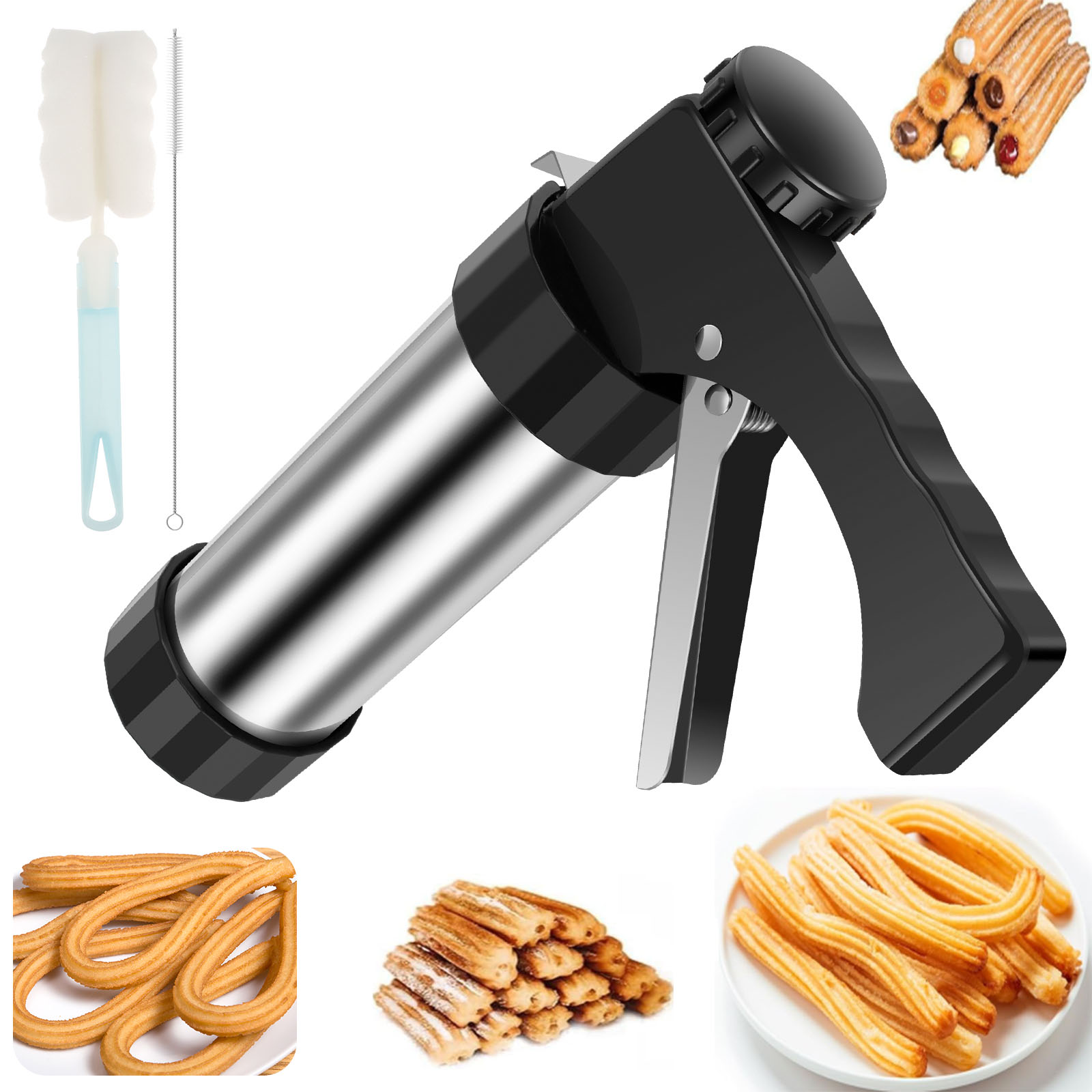 Churros Maker Gun - チュロス製造機 クッキー プレスガンキット ステンレス製 ケーキ クリーム