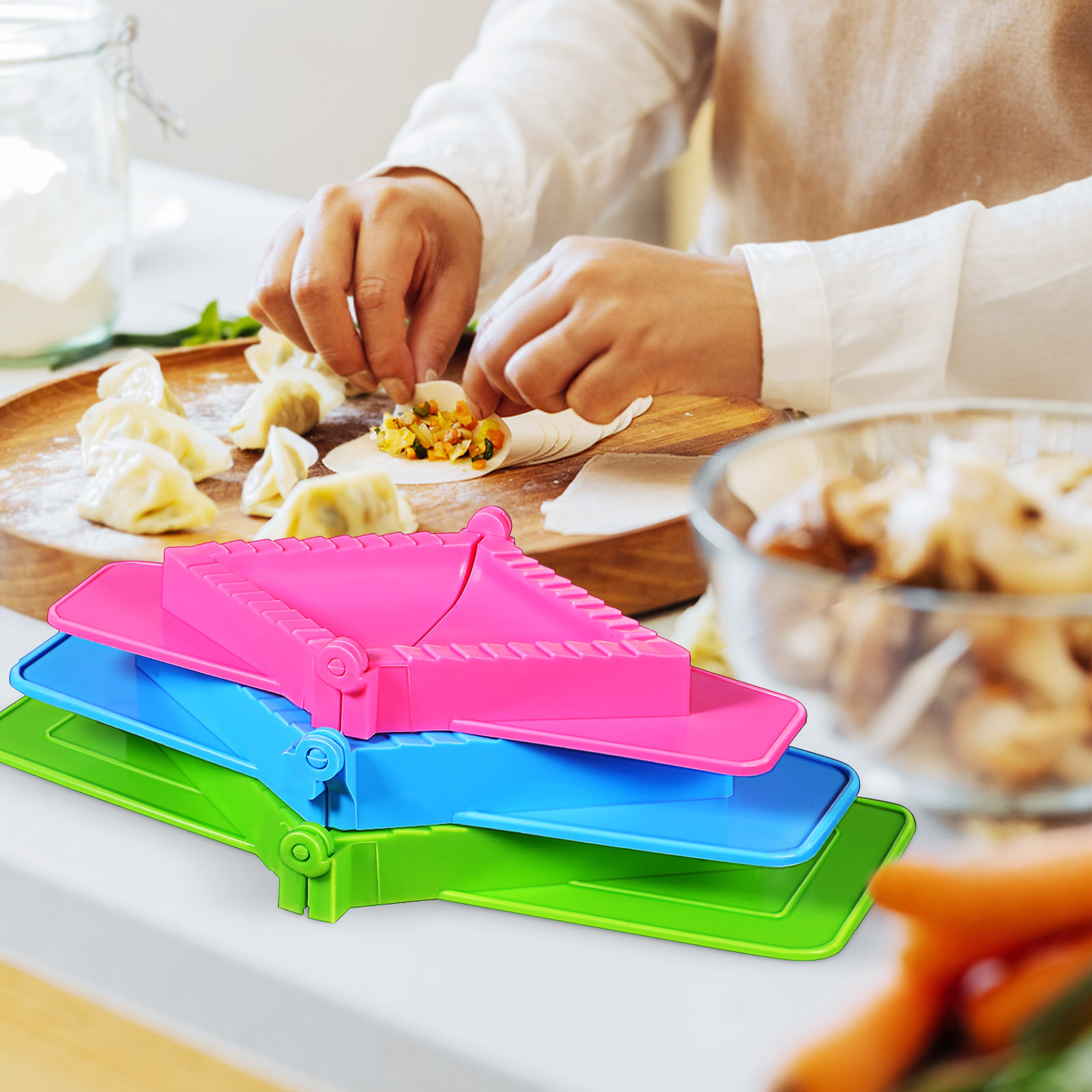 Dumpling Press Set - 3個入り餃子型セット プラスチック製 正方形 手動餃子メーカー プレス キッチンツール