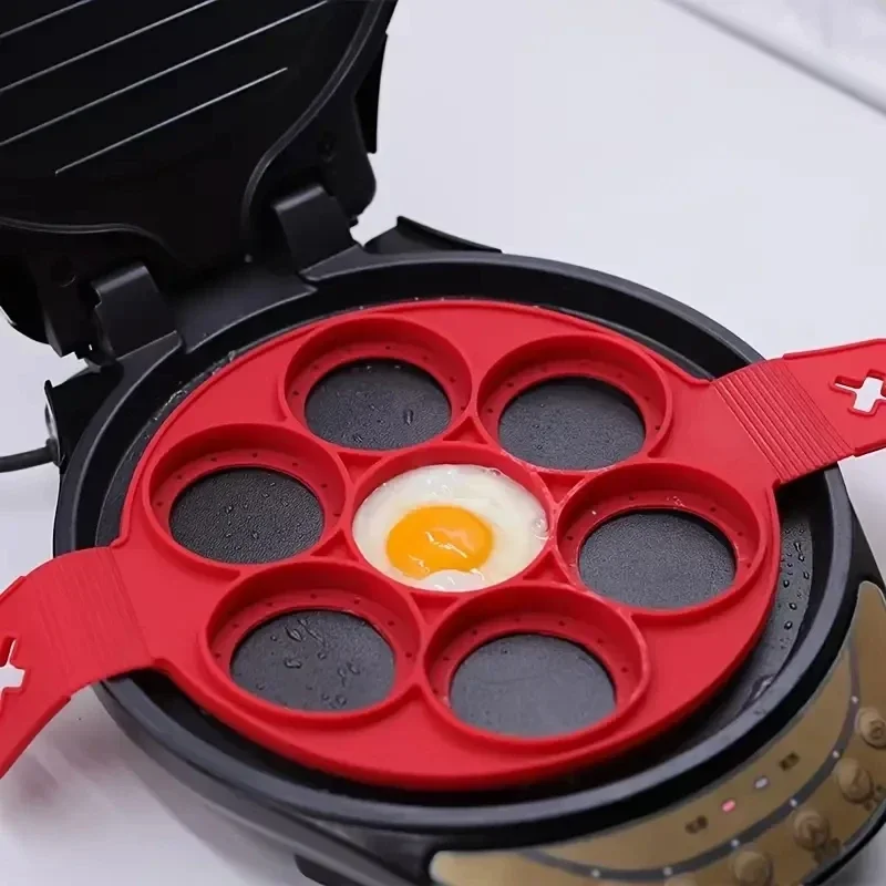 Egg Waffle Pan - 円形シリコンフライパン、朝食用パンケーキ型、DIYベーキングツール、7穴