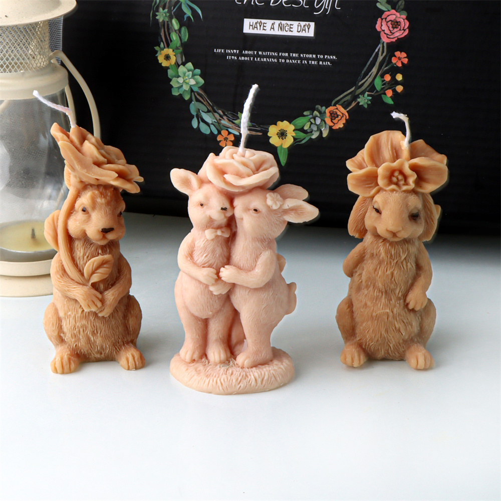 Bunny Cake Mold - 3D 花ウサギキャンドルシリコーン型 DIY 石鹸樹脂石膏動物作成ツールイースターバニー形状ケーキデコレーションモールド