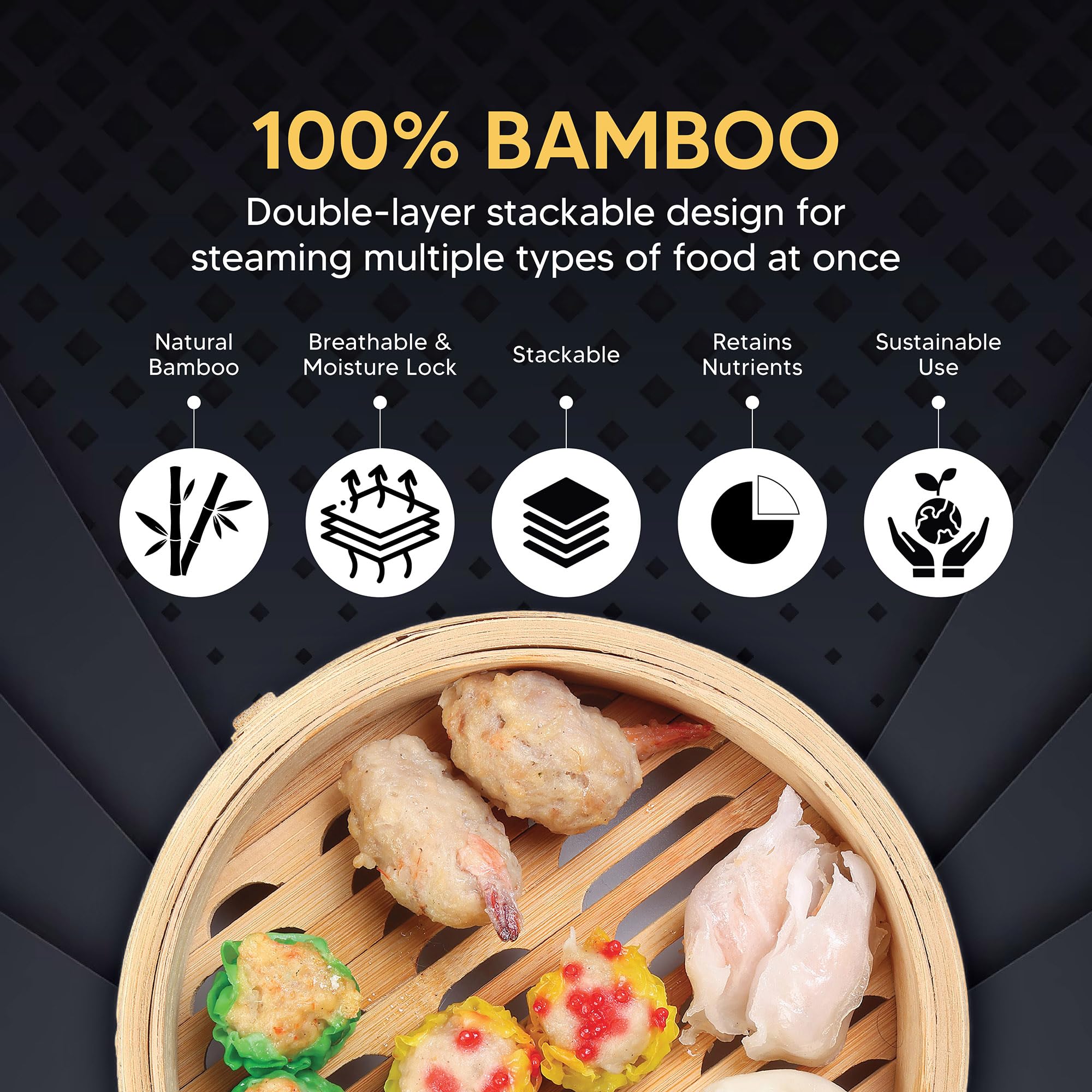 10インチ竹製蒸し器（蓋付き）- 100%天然竹 - 餃子、 - Bao Steamer Bamboo のレビューと価格