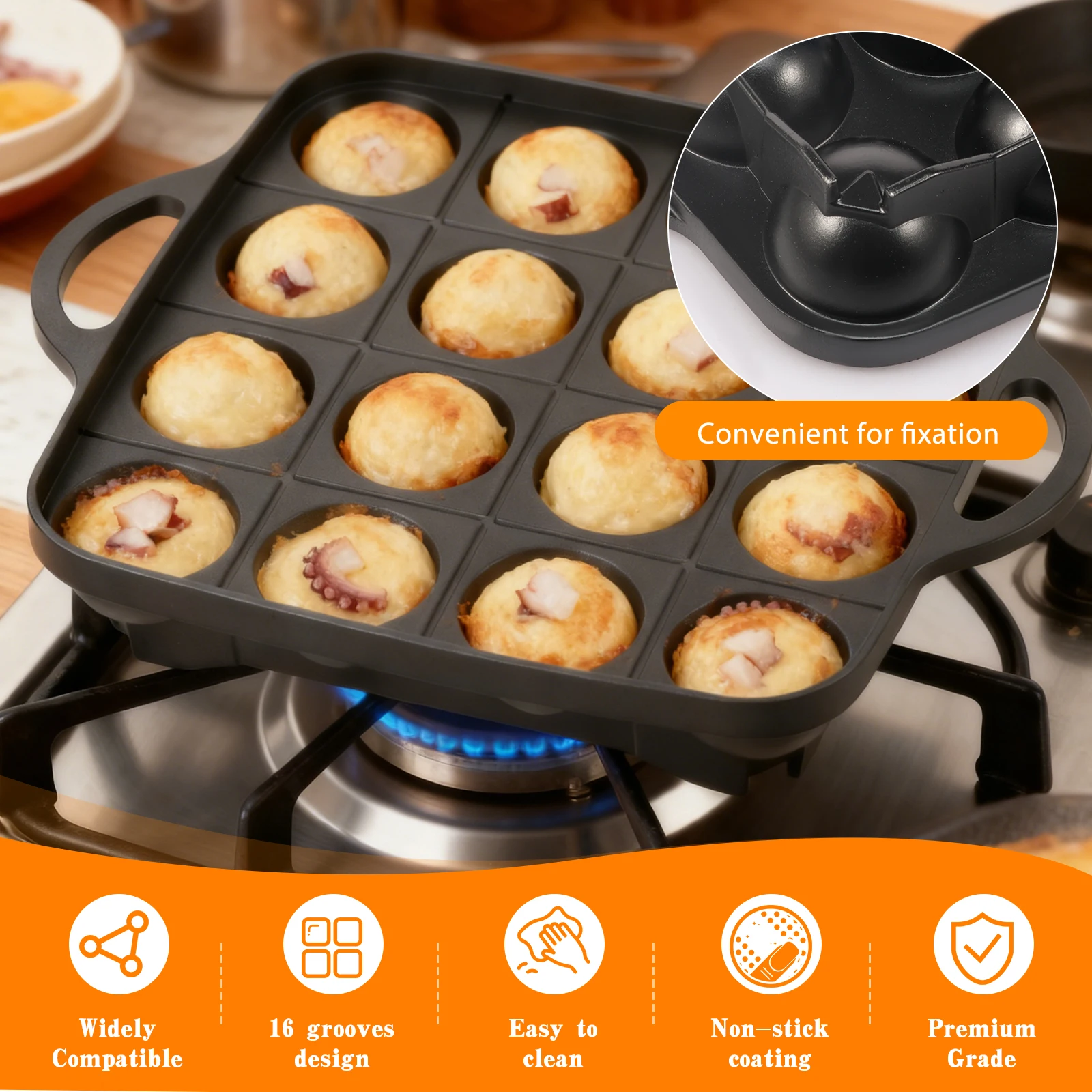 16穴タコ焼きパン、鋳造アルミニウム製パンケーキボールメーカ - Takoyaki Grill Plate のレビューと価格