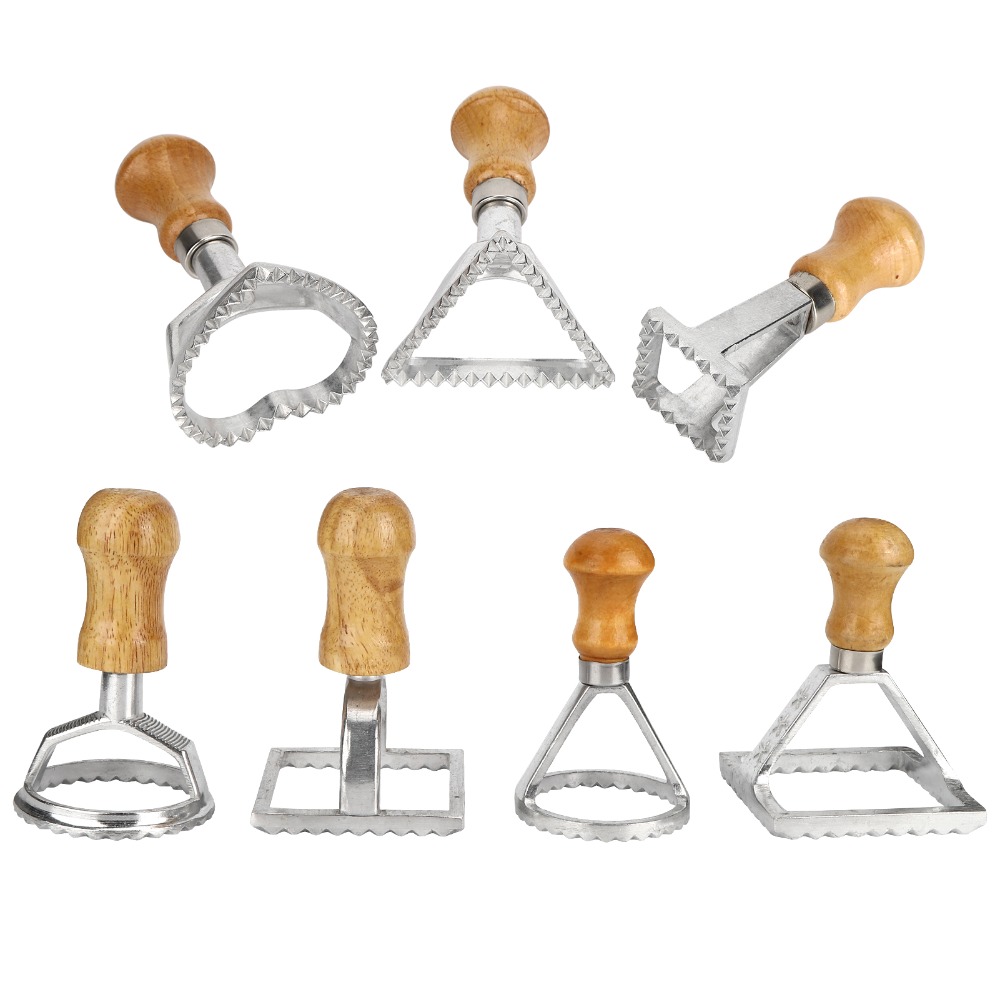 7個入り個別縦型ラビオリカッターセット、無垢材溝付きエッジ餃 - Dumpling Press Set のレビューと価格