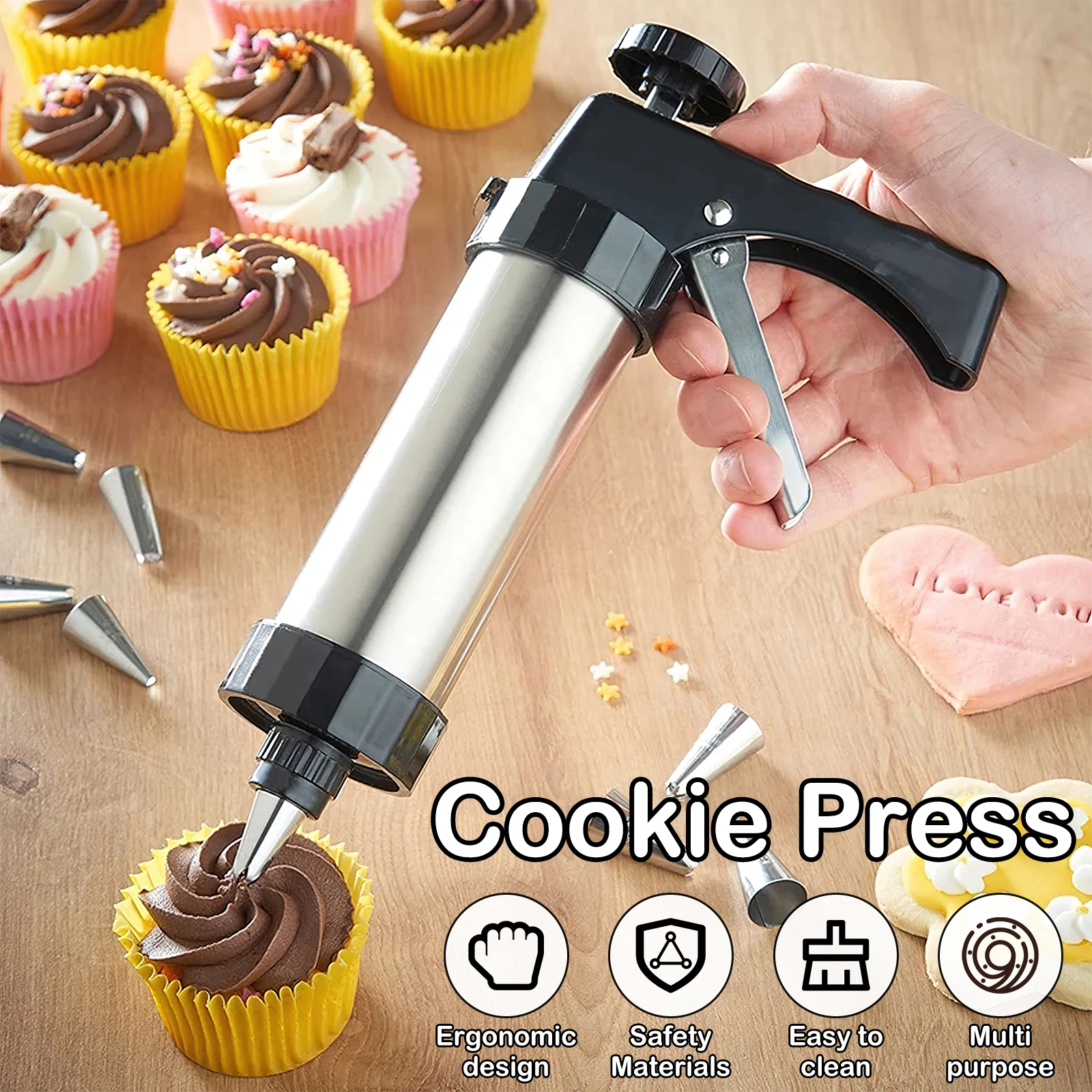 クリスマス用クッキー型押しガンとチップセット、ステンレス製ク - Churros Maker Gun のレビューと価格